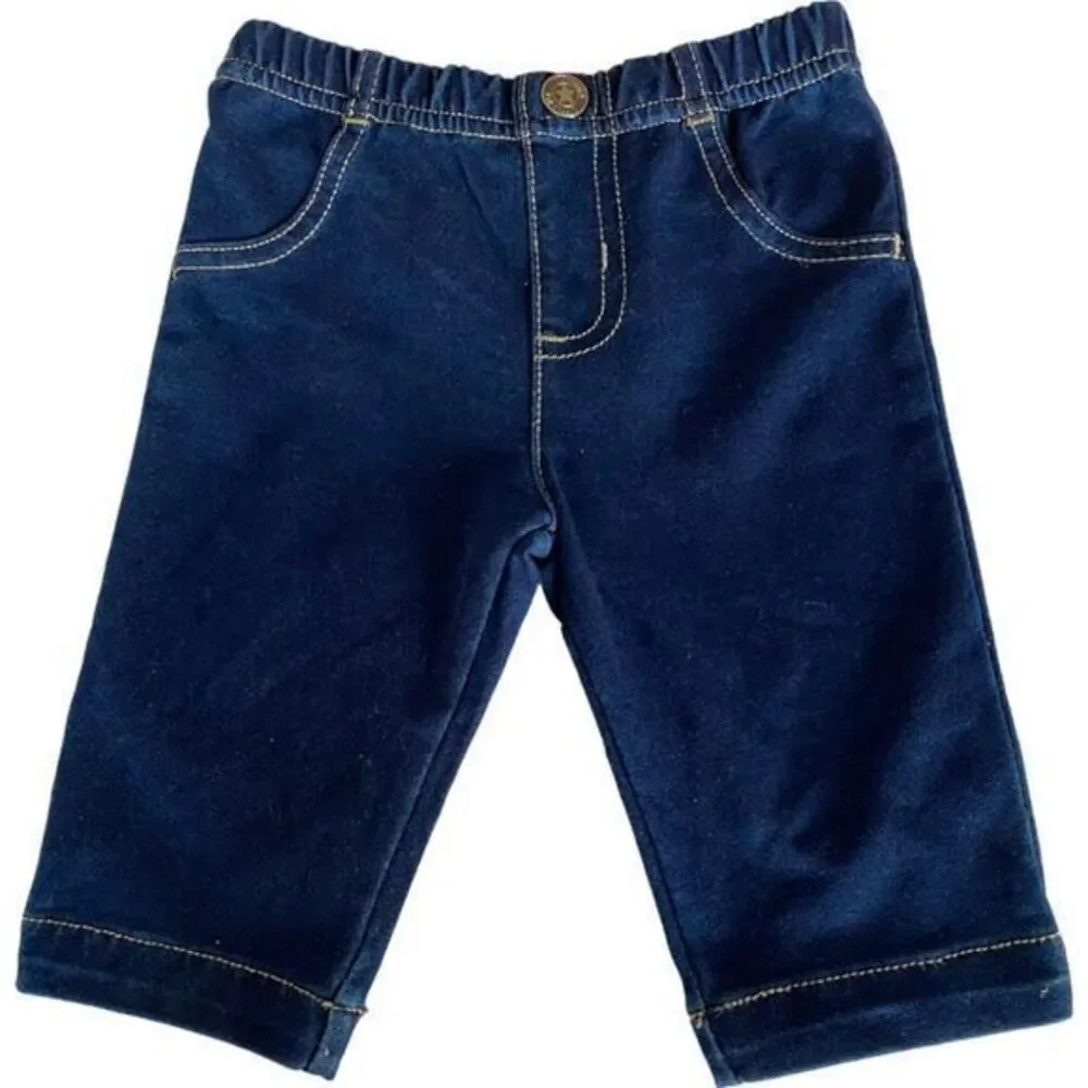 Little Me Buffalo Check Sherpa Vest Cotton Bodysuit, Denim Pants Set Size 3m New